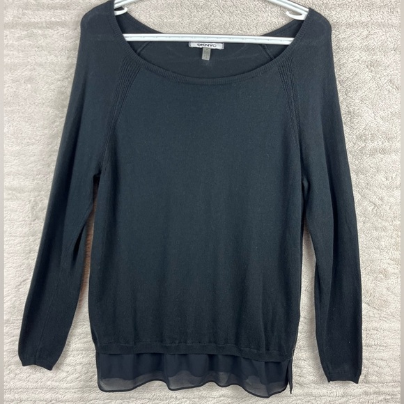 DKNY Black Lightweight Sweater Medium Sheer Hem - Picture 1 of 12
